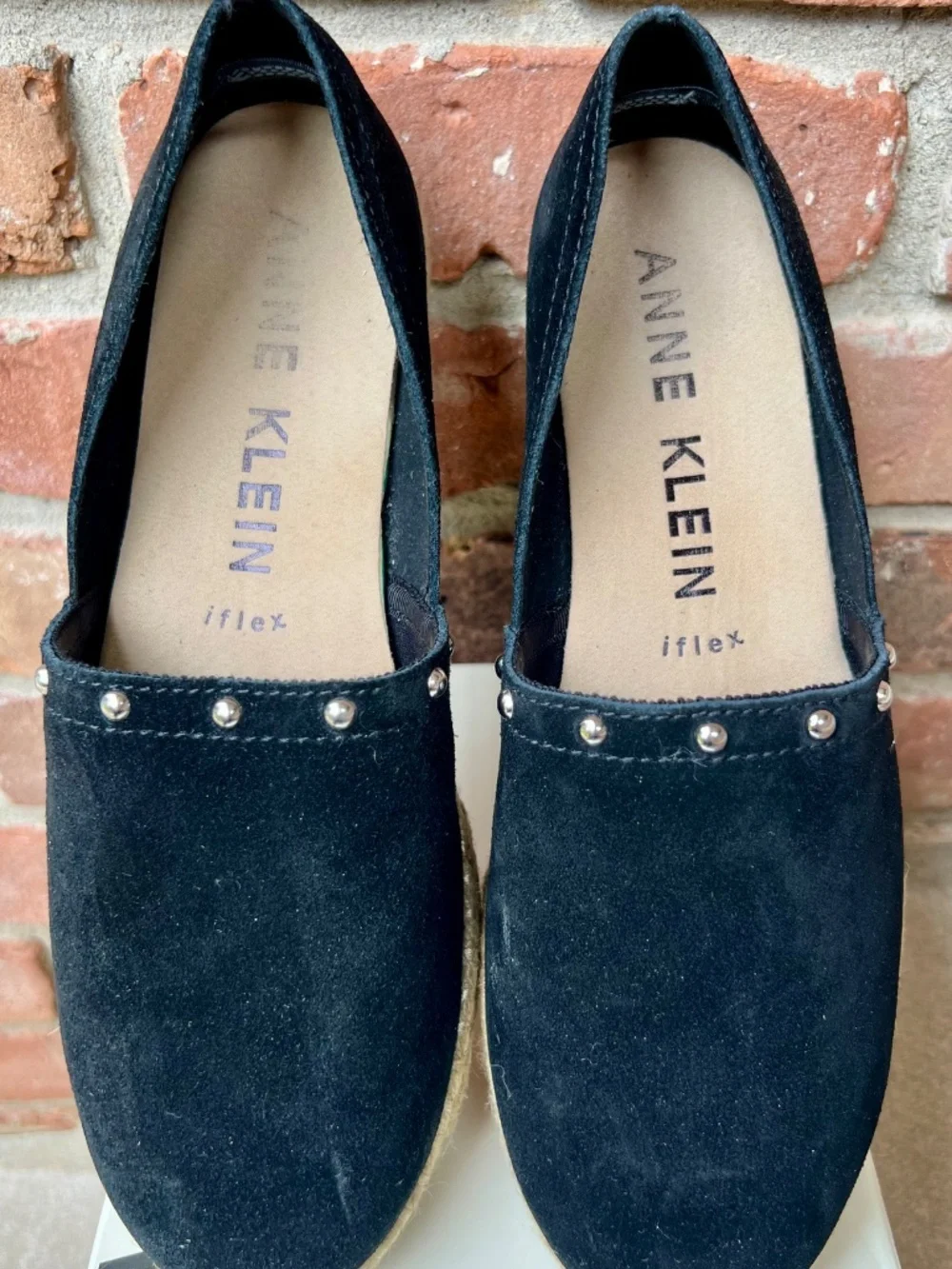 Anne Klein Black Suede Espadrilles Size 8.5 Medium